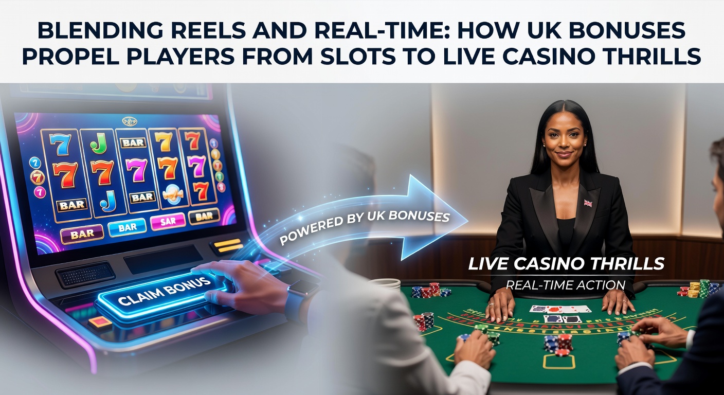 Dynamic live dealer roulette wheel spinning alongside colorful slot symbols, highlighting UK bonus incentives for cross-game play