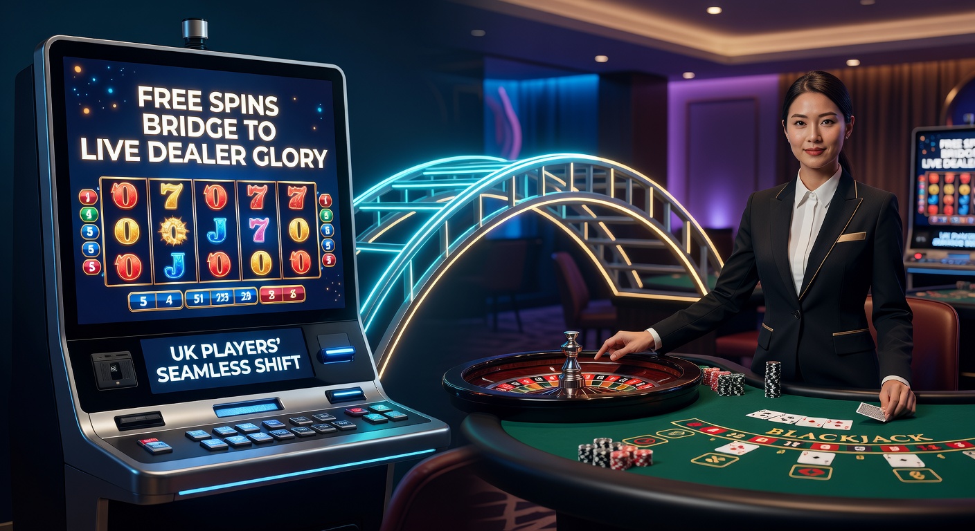 Live dealer blackjack table in action with UK player betting chips from slot winnings, croupier dealing cards under studio lights with chat interface visible