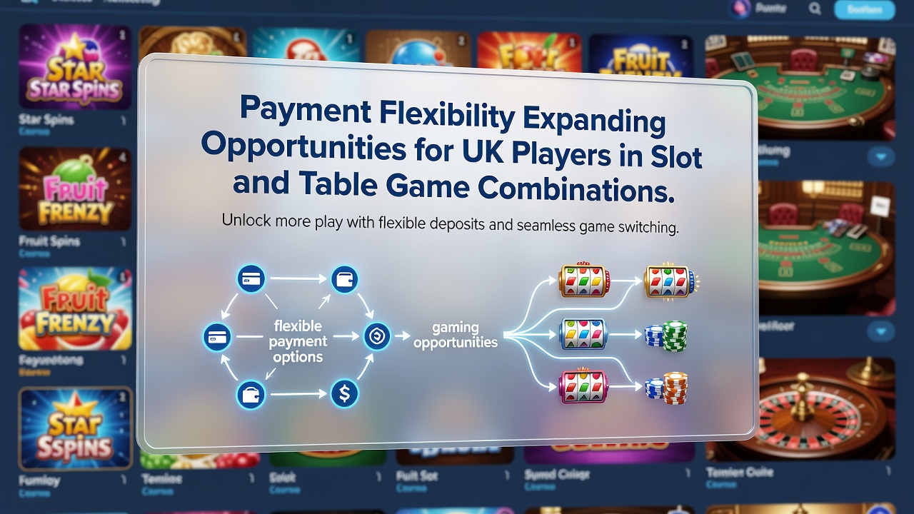 Live dealer tables and slot reels displayed side by side on a UK player's screen with payment confirmation