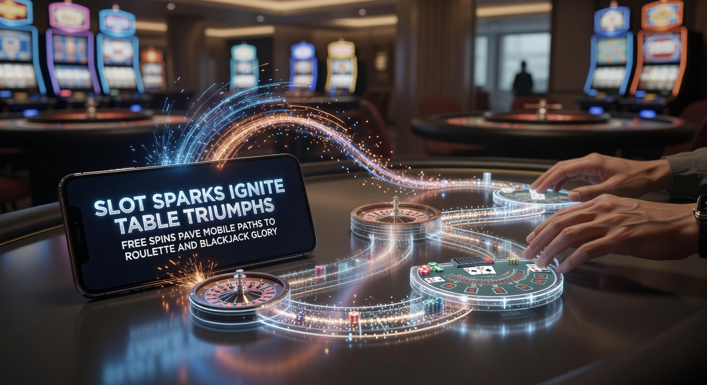 Dynamic split-screen of slot free spins exploding into blackjack hands and spinning roulette wheels on a smartphone