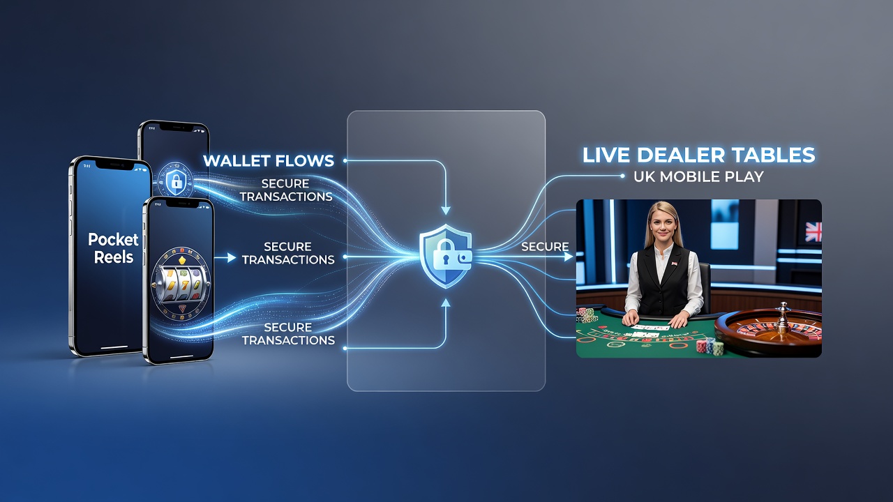 Flow diagram illustrating digital wallet transfers from pocket reels to live dealer tables during UK mobile gaming sessions